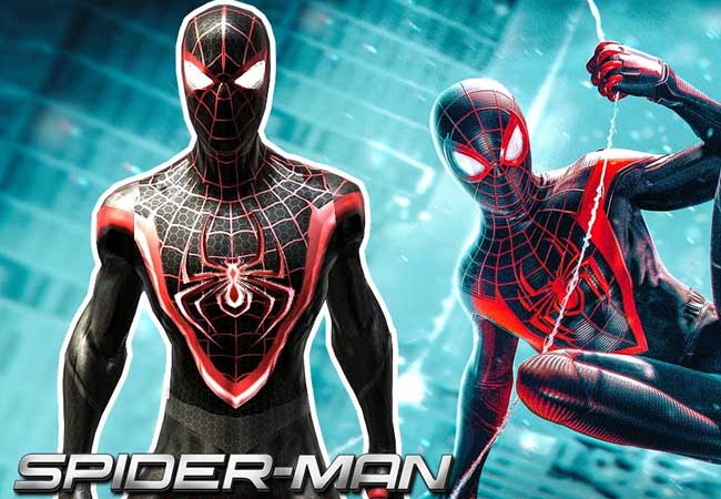 the spiderman ps5 game miles morales black and red suit